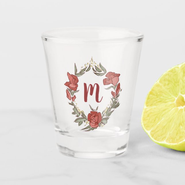 Vaso De Chupito Bonito Rosebud Blossom Wreath Monograma moderno (Anverso)