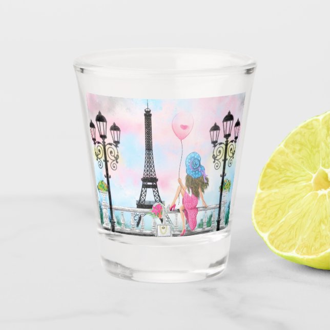 Vaso De Chupito Bonito y globo de corazón rosado - Amo París (Anverso)