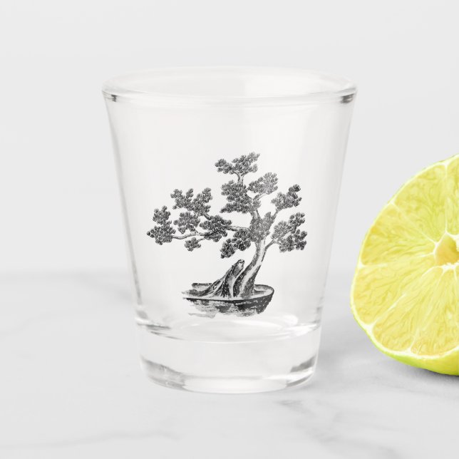 Vaso De Chupito Bonsai - Estilo chino - blanco y negro (Anverso)
