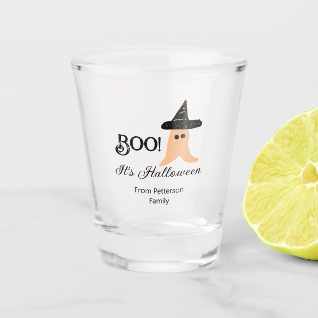 Vaso De Chupito Boo, es Halloween de naranja de apellido fantasma (Anverso)