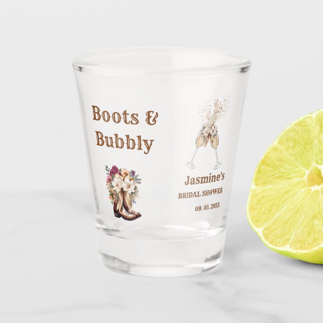 Vaso De Chupito Boots & Bubbly Boho Western Bridal Ducha Fiesta (Anverso)