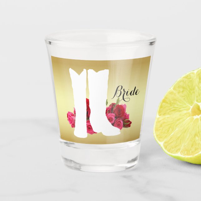 Vaso De Chupito Boots De Vaquero Boda Occidental Y Novia De Rosas (Anverso)