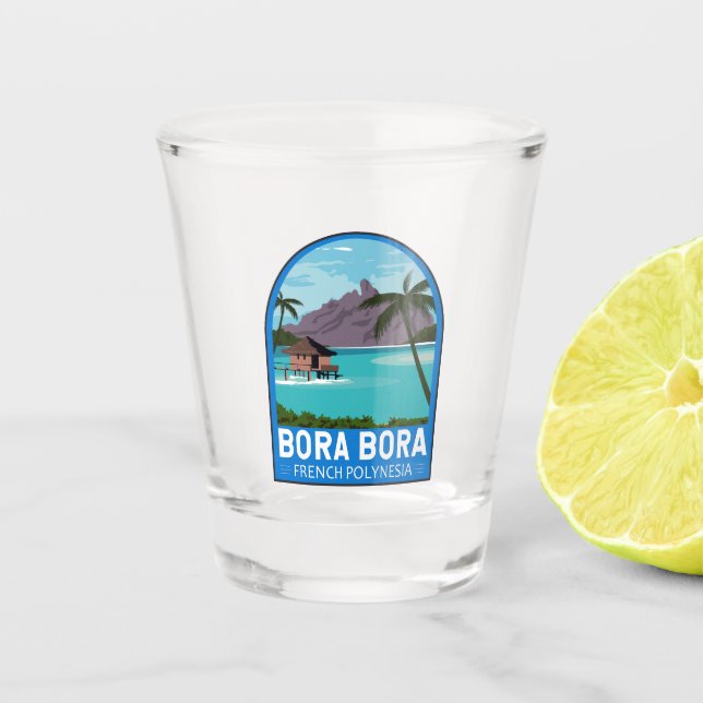 Vaso De Chupito Bora Bora Polinesia Francesa Viaje Arte de época (Anverso)