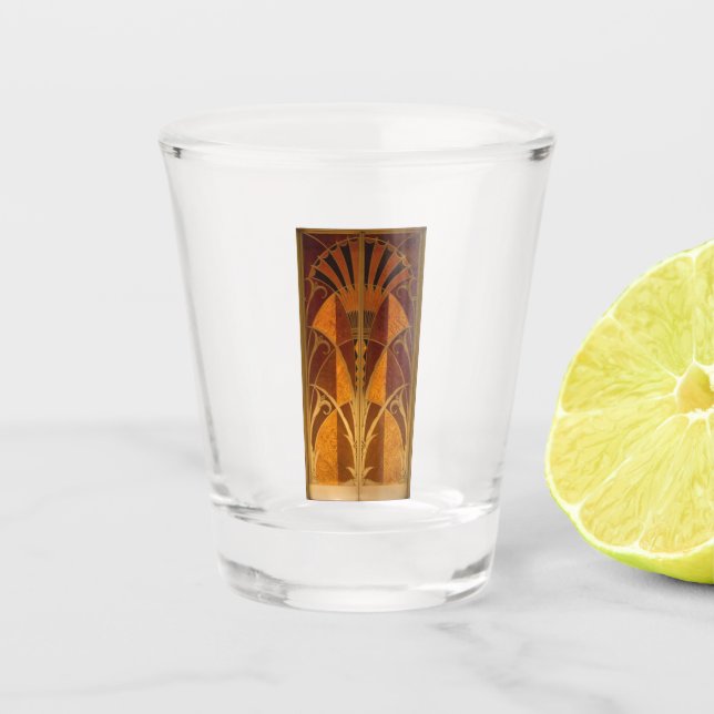 Vaso De Chupito Borgoña y el oro Art Deco (Anverso)