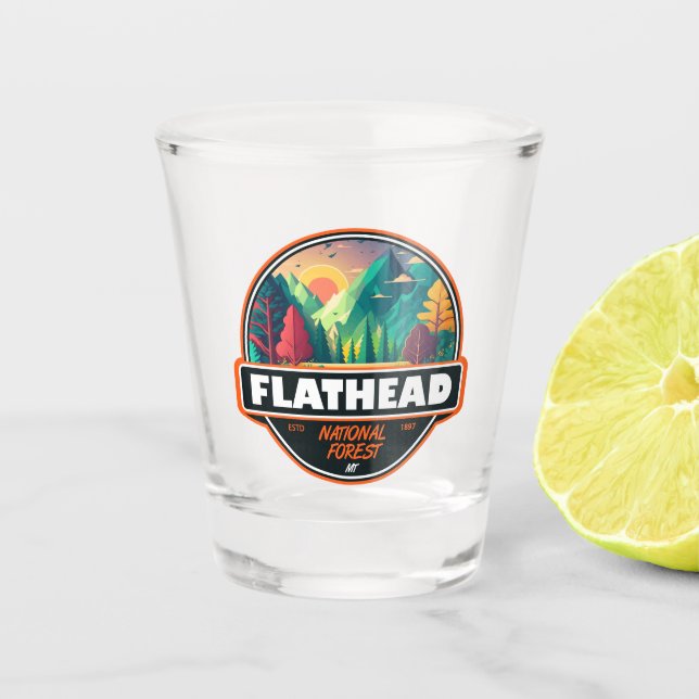 Vaso De Chupito Bosque nacional Flathead Montana Emblem (Anverso)