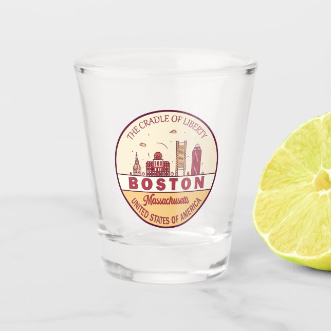Vaso De Chupito Boston Massachusetts City Skyline Emblem (Anverso)
