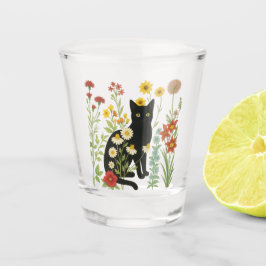 Vaso De Chupito Botanical Nature – Black Cat in Wildflower Garden