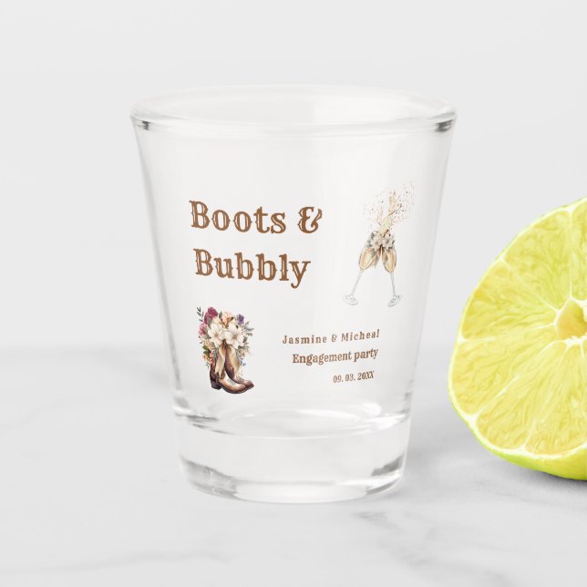 Vaso De Chupito Botas y burbujas Compromiso Boho Occidental Fiesta (Anverso)
