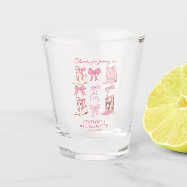 Vaso De Chupito Botas y lazos Fiesta de Despedida Rosa de Señorita (Anverso)