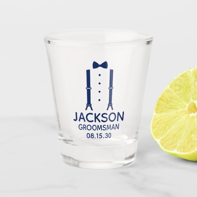 Vaso De Chupito Bow Tie de Groomsman Blue (Anverso)