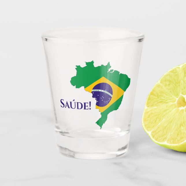 Vaso De Chupito Brasil: Mapa de bandera brasileña de saludo (Anverso)