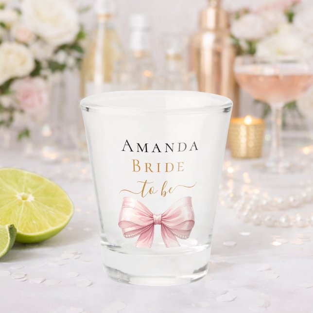 Vaso De Chupito Bride to be pink bow pearls elegant Bachelorette (Subido por el creador)