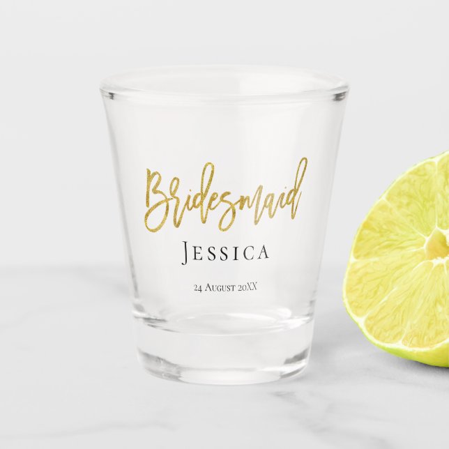 Vaso De Chupito Bridesmaid Gold Script/Name/Boda Date/Gift (Anverso)
