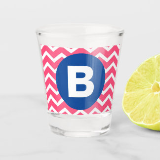 Vaso De Chupito Bright Pink and White Chevron Pattern Monogram