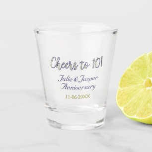 Vaso De Chupito Brindis por 10º aniversario de bodas azul dorado m