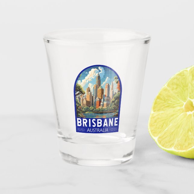 Vaso De Chupito Brisbane Australia Viaje arte Vintage (Anverso)