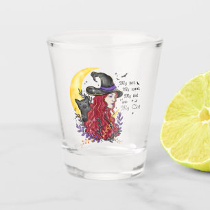 Vaso De Chupito Bruja con gato negro y luna creciente