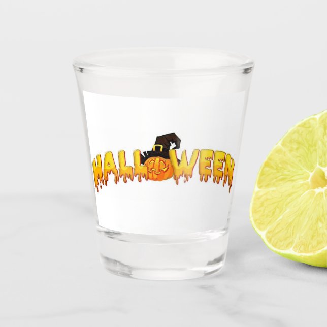 Vaso De Chupito Bruja de calabaza de Halloween (Anverso)