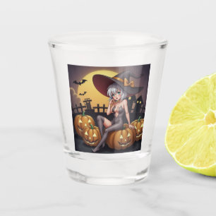 Vaso De Chupito Bruja de Halloween con Ojo Verde en Jack-O-Lantern