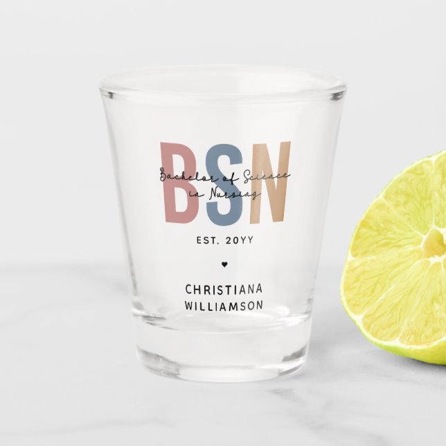 Vaso De Chupito BSN, personalizado, Licenciatura en Ciencia en Enf (Anverso)
