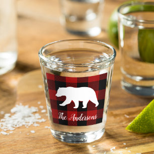 Vaso De Chupito Búfalo Rojo Tapado y Oso Entrega de nombre perso