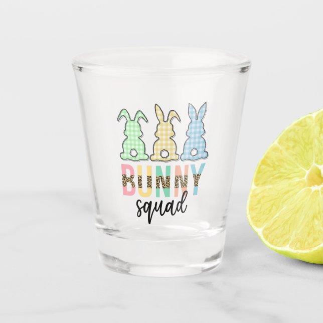 Vaso De Chupito Bunny Squad | Caza de huevos de Pascua Conejito (Anverso)