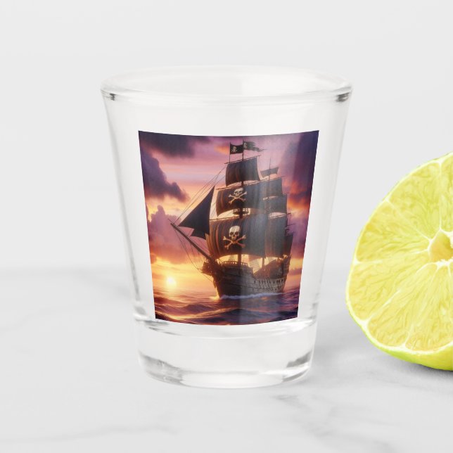Vaso De Chupito Buque pirata al amanecer (Anverso)