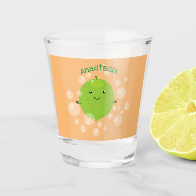 Vaso De Chupito Burbujas de cal verde suave ilustracion personaliz (Anverso)