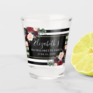 Vaso De Chupito Burgundy Azul Floral Despedida de Soltera Rayada