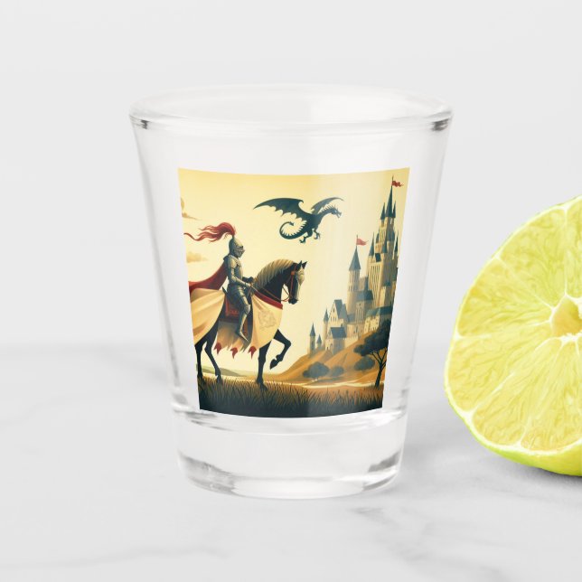 Vaso De Chupito Caballero medieval/dragón/fantasía de castillo (Anverso)