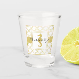 Vaso De Chupito Caballito de mar de onda Art Deco dorado con brill