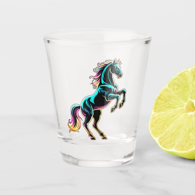 Vaso De Chupito Caballo Luz de Neón Glitch Estilo Retro (Anverso)
