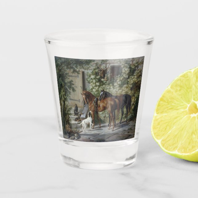 Vaso De Chupito Caballos en el Porch (por Albrecht Adam) (Anverso)