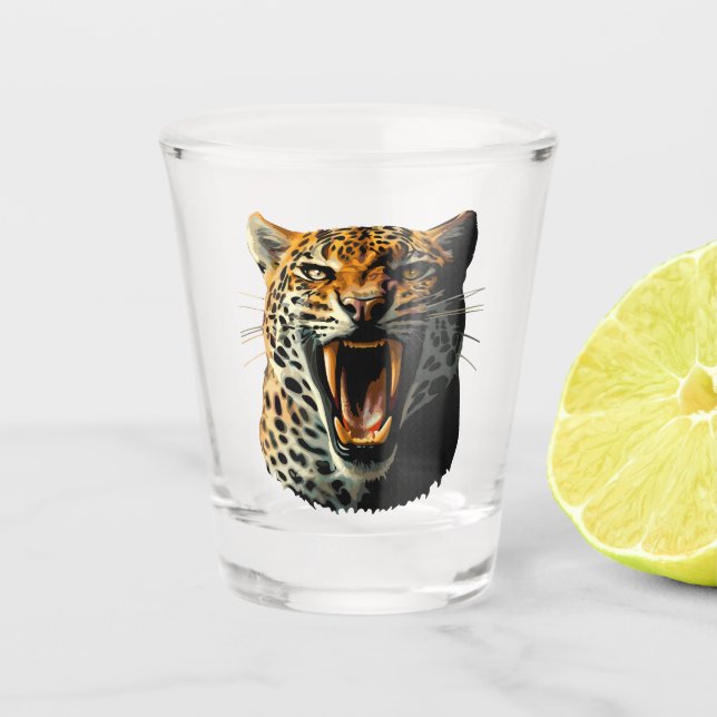 Vaso De Chupito Cabeza de ataque ruidosa de leopardo (Anverso)