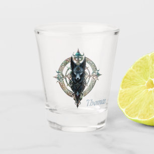 Vaso De Chupito Cabeza de lobos negros con ojos azules penetrantes