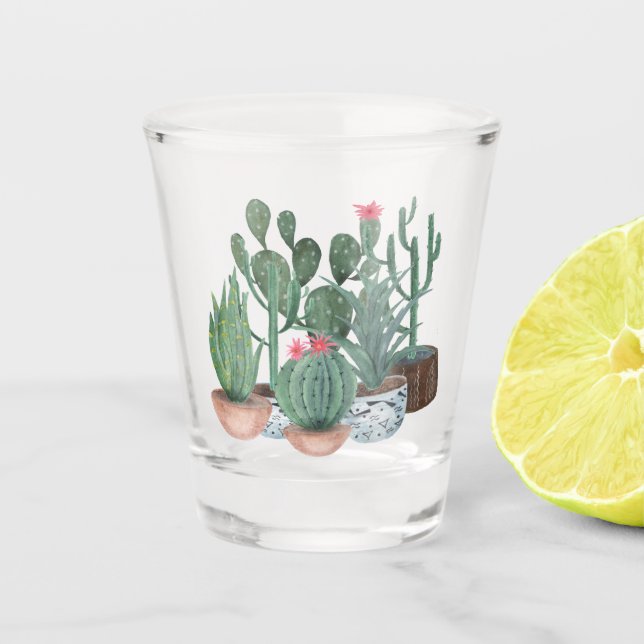 Vaso De Chupito Cactus acuarela. (Anverso)