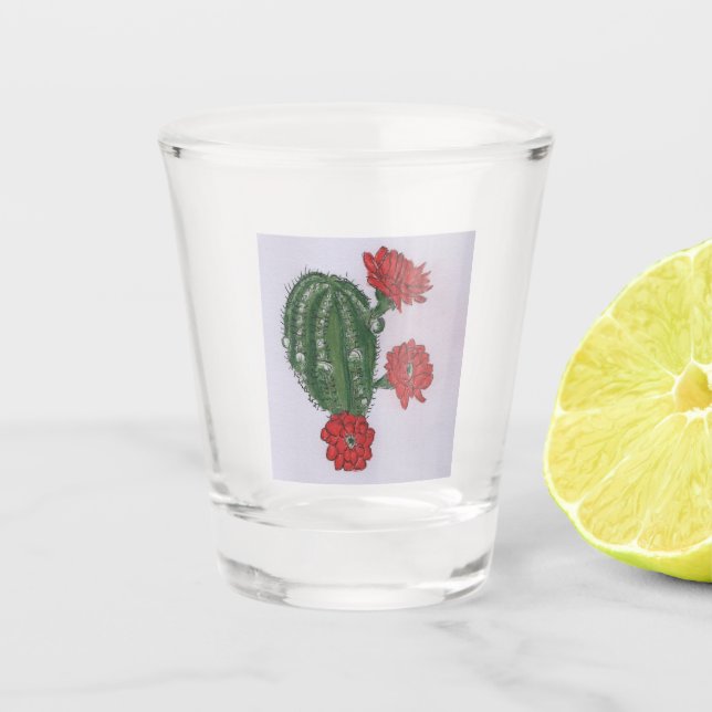 Vaso De Chupito Cactus Con Flores Rojas 2 (Anverso)