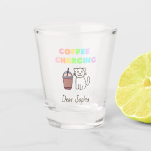 Vaso De Chupito Café y gato arcoiris colorido