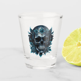 Vaso De Chupito Calavera azul oscuro con rosas.