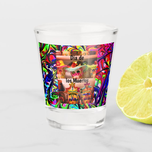 Vaso De Chupito Calavera de azúcar de Dia de los Muertos, vidrio c (Anverso)