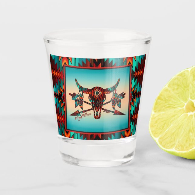 Vaso De Chupito Calavera De Búfalo Y Vidrio De Flechas (Anverso)