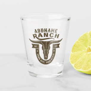 Vaso De Chupito Calavera de toro de rancho occidental con nombre p