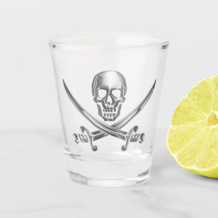 Vaso De Chupito Calavera plateada y espadas cruzadas