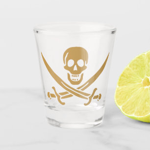 Vaso De Chupito Calavera y Cutlass de Oro Azteca Pirata Calico Jac
