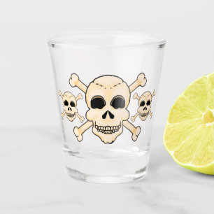 Vaso De Chupito Calavera y huesos cruzados de vidrio caliente