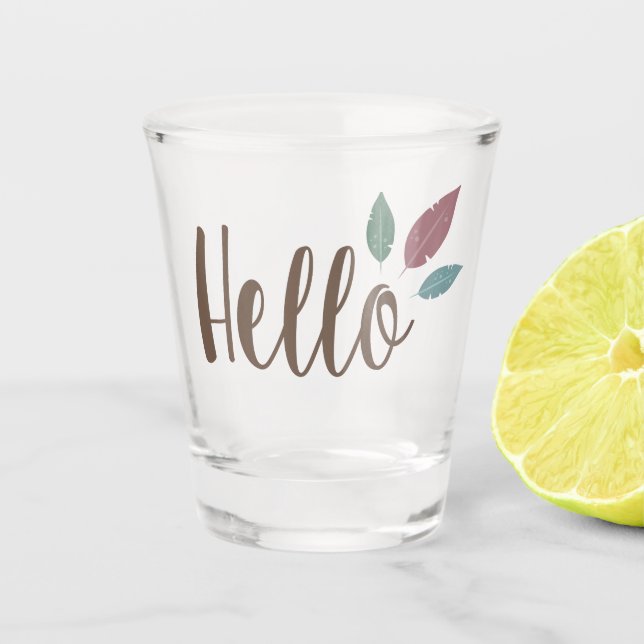 Vaso De Chupito Caligrafía hola boho plumas (Anverso)