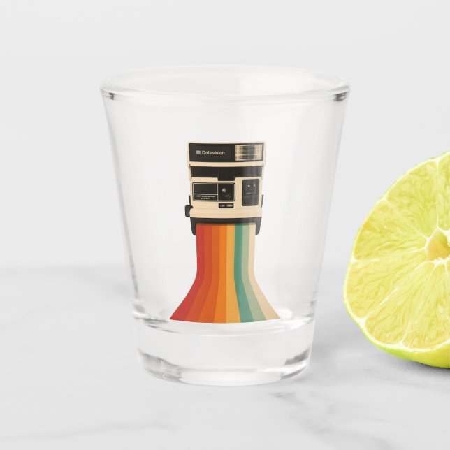 Vaso De Chupito Cámara Retro con Impresión de Arcoíris (Anverso)