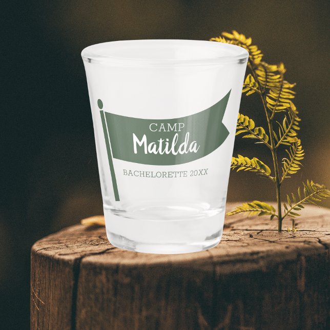 Vaso De Chupito Campamento Bachelorette Mountain Green Flag Campin (camp bachelorette camping bachelorette party favors shot glass camp flag)