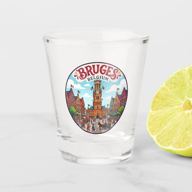 Vaso De Chupito Campanario de Brujas Bélgica (Anverso)