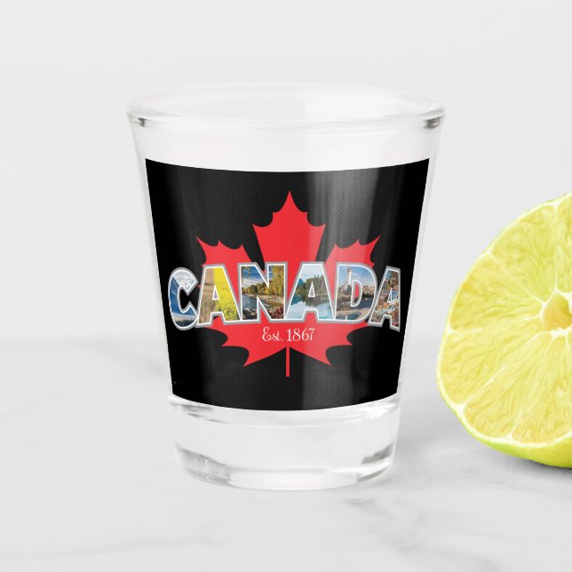 Vaso De Chupito "Canadá Este. 1867" Con Gráfico De Hojas De Maple (Anverso)